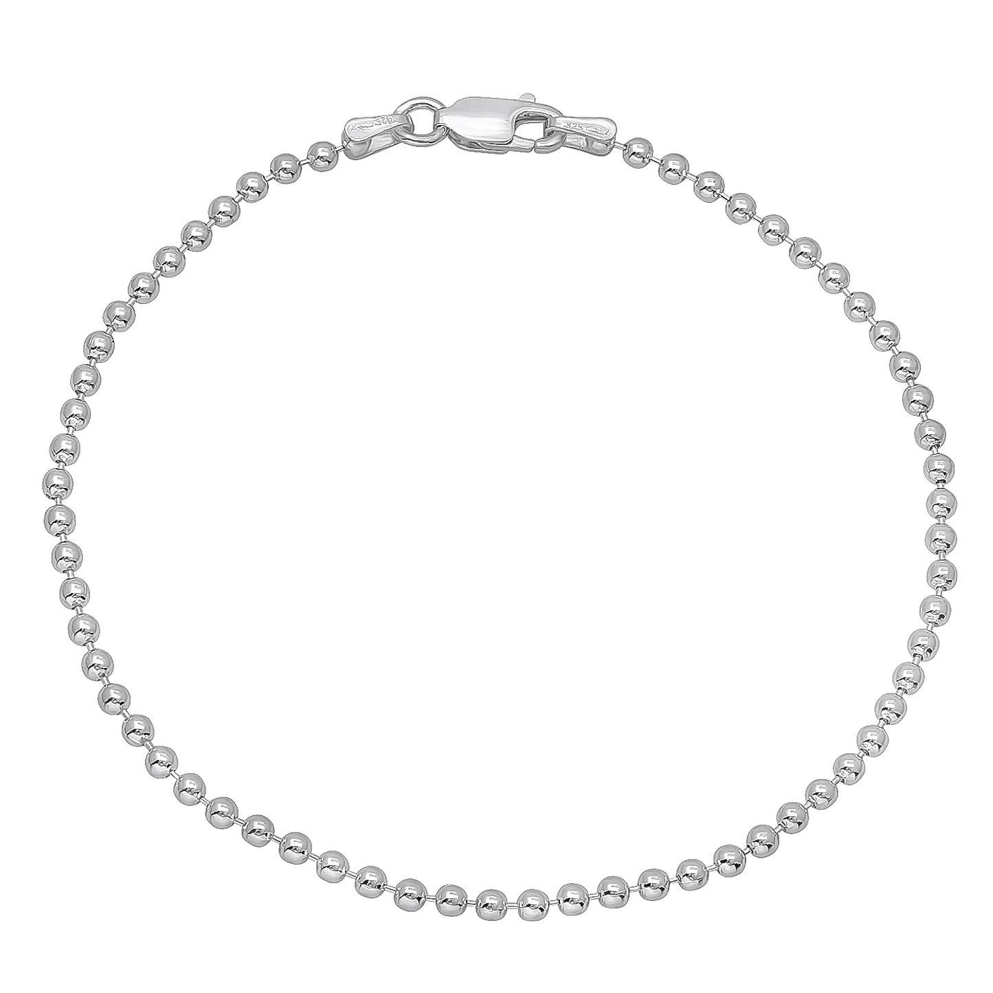 1mm-5mm Solid .925 Sterling Silver Military Ball Chain Bracelet