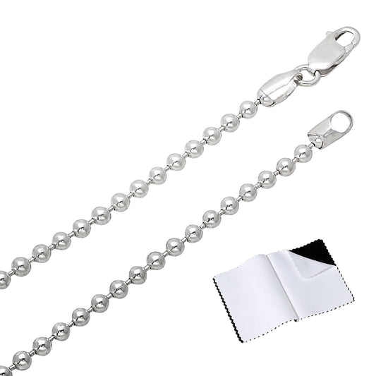 1mm-5mm Solid .925 Sterling Silver Ball Military Chain Necklace or Bracelet