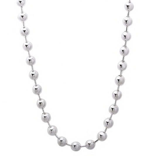 Men's 5mm High-Polished .925 Sterling Silver (Nickel Free) Round Bead Chain Necklace, 7'-36' + Jewelry Cloth & Pouch (SKU: NC1006)