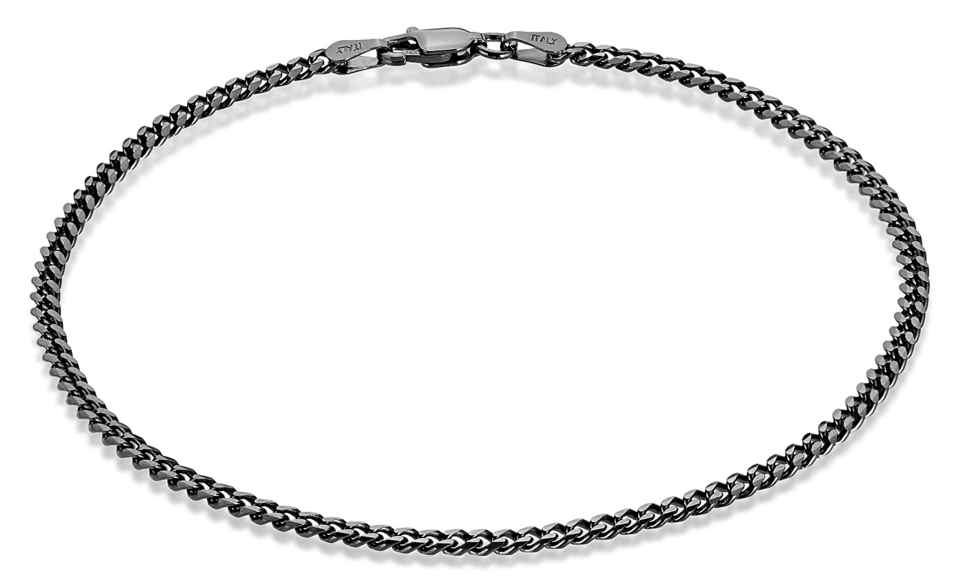 3mm Black Plated Silver Flat Cuban Link Curb Chain Necklace