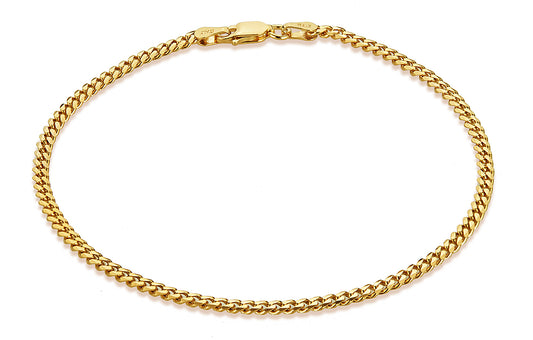 3mm Gold Plated Silver Flat Curb Chain Bracelet