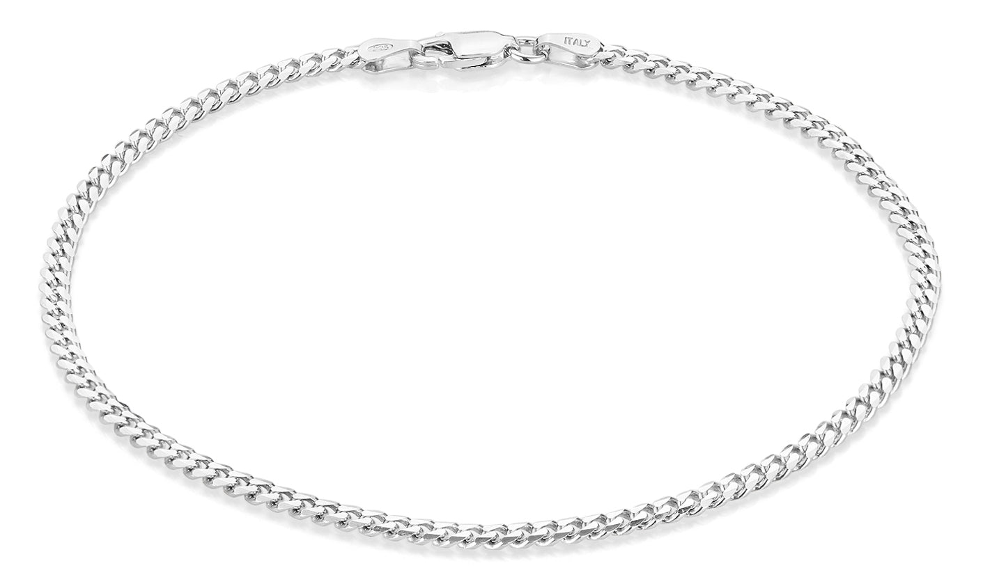 3mm Rhodium Plated Silver Beveled Curb Chain Necklace