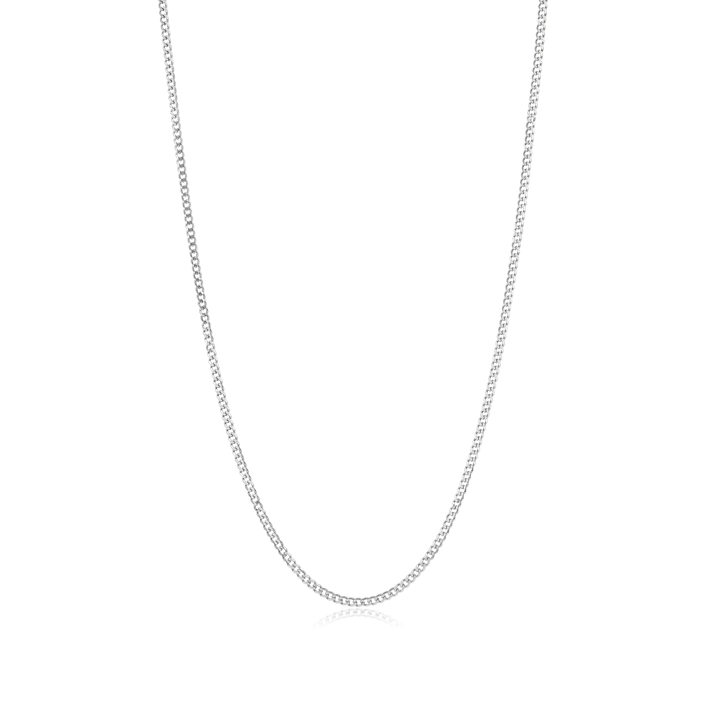 3mm Rhodium Plated Silver Beveled Curb Chain Necklace