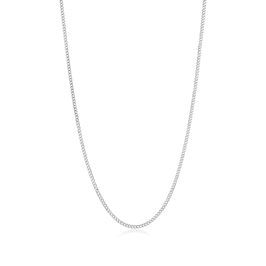 3mm Rhodium Plated Silver Beveled Curb Chain Necklace