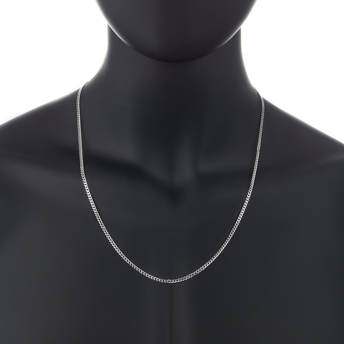 3mm Rhodium Plated Silver Beveled Curb Chain Necklace