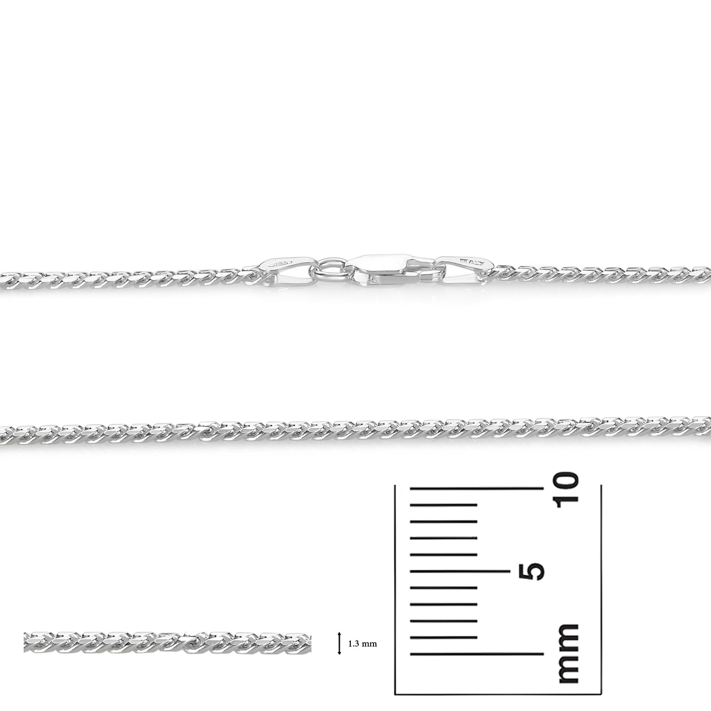 3mm Rhodium Plated Silver Beveled Curb Chain Necklace