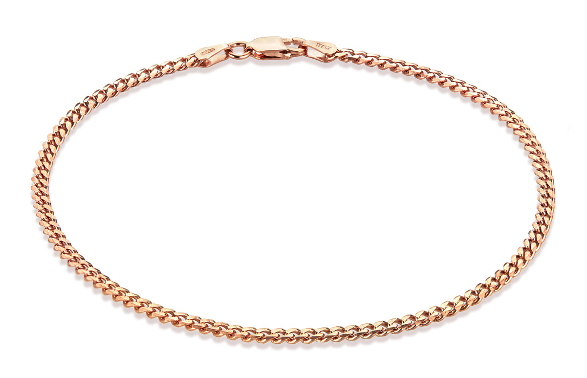 3mm Rose Gold Plated Silver Flat Curb Chain Bracelet