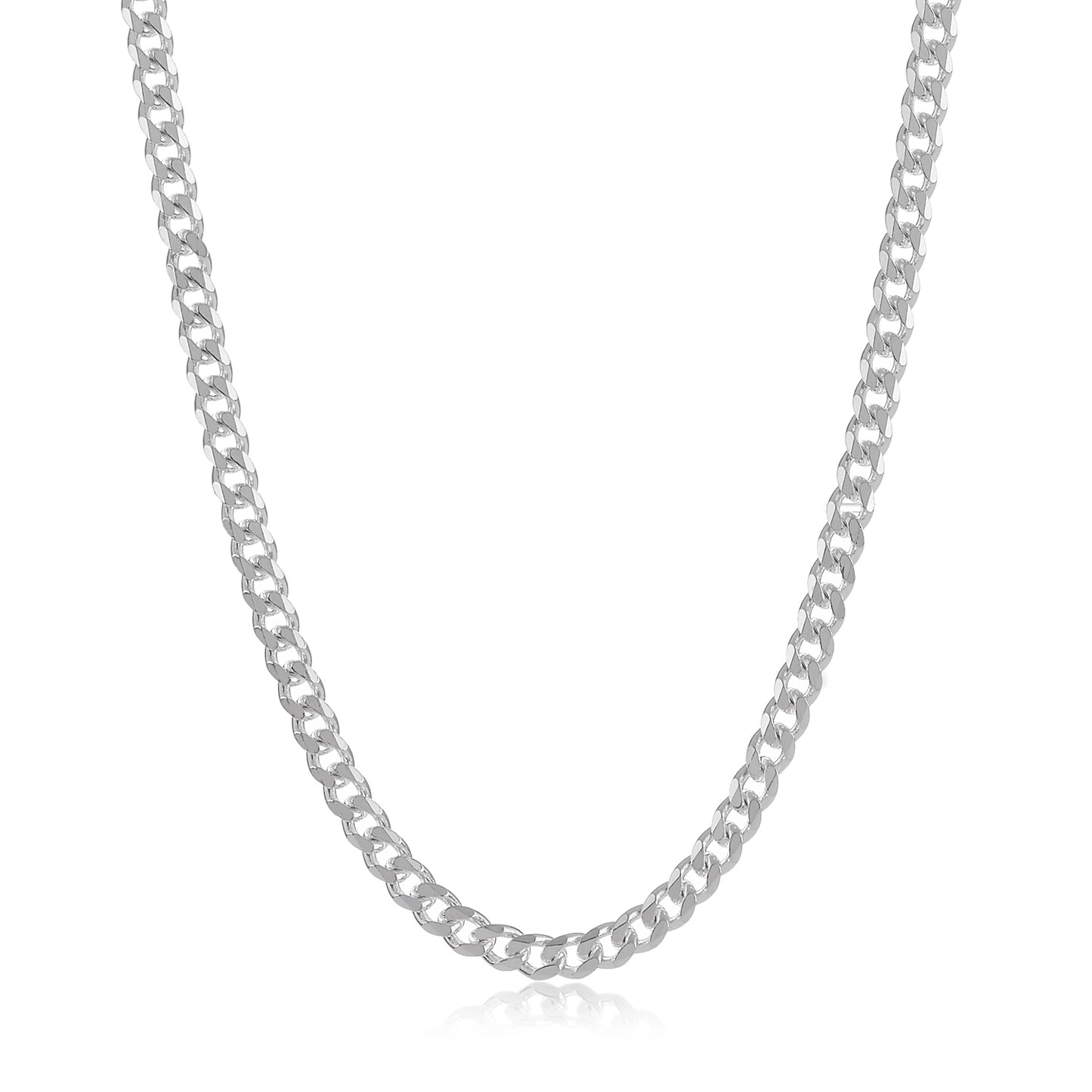3mm High-Polished .925 Sterling Silver (Nickel Free) Flat Beveled Curb Chain Necklace, 7'-40' + Jewelry Cloth & Pouch (SKU: NC1007)