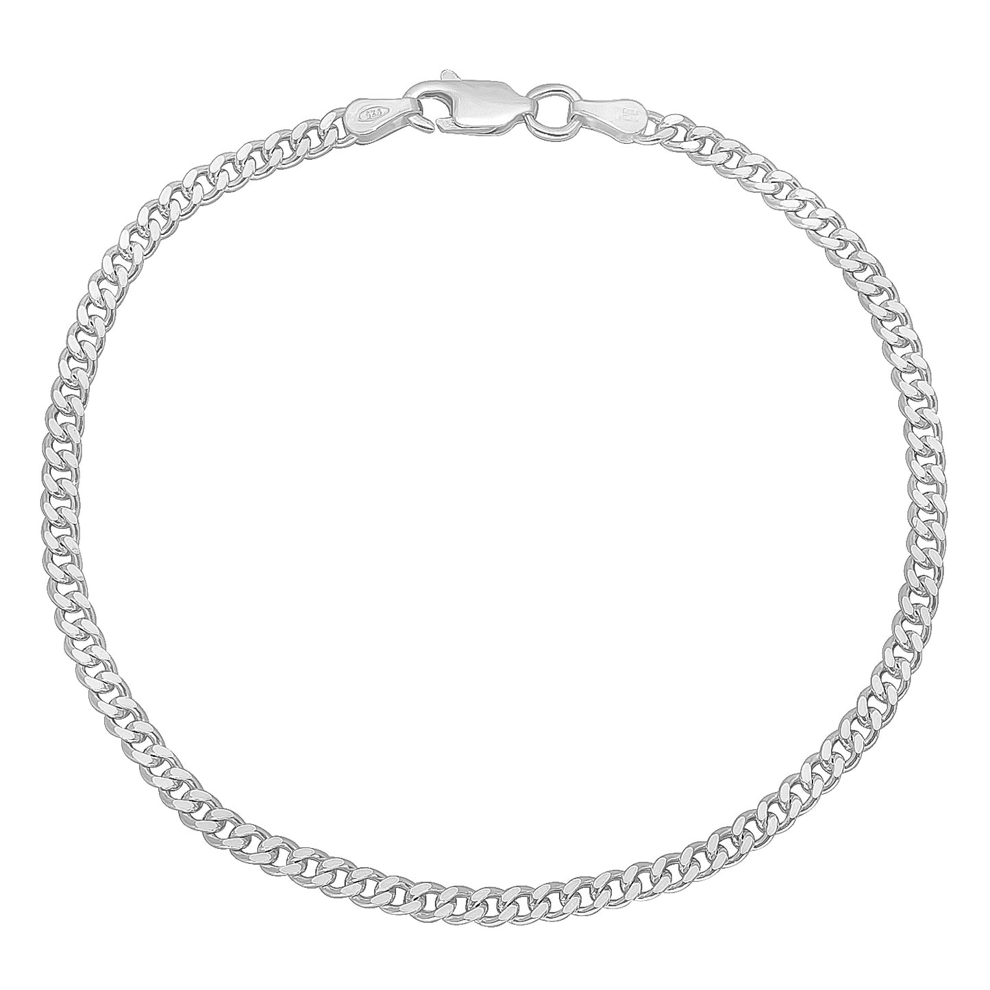 3mm-16mm Solid .925 Sterling Silver Italian Beveled Curb Chain Bracelet