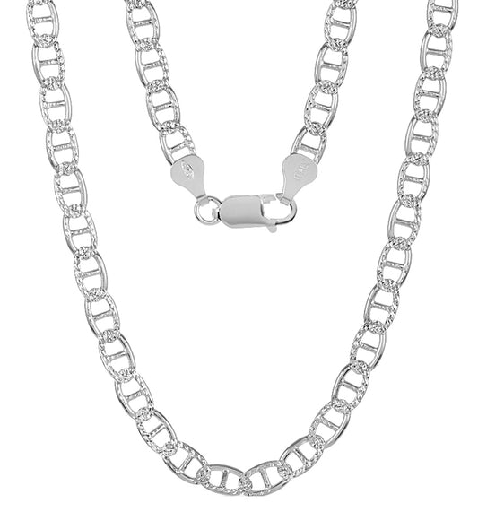 5mm-6mm Solid .925 Sterling Silver Diamond-Cut Mariner Link Chain Necklace or Bracelet 7-30" Made in Italy