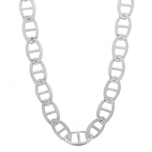 Men's 5.3mm Diamond-Cut .925 Sterling Silver (Nickel Free) Flat Mariner Chain Necklace, 7'-30' + Jewelry Cloth & Pouch (SKU: NC1010)