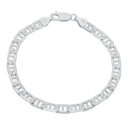 5mm-6mm Solid .925 Sterling Silver Diamond-Cut Mariner Chain Link Bracelet 7-8" Made in Italy