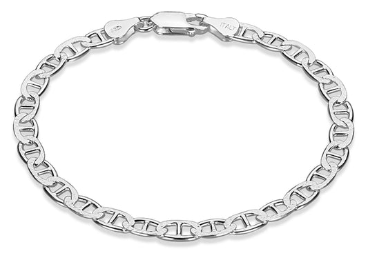 5.3mm .925 Sterling Silver Diamond-Cut Flat Mariner Chain Bracelet