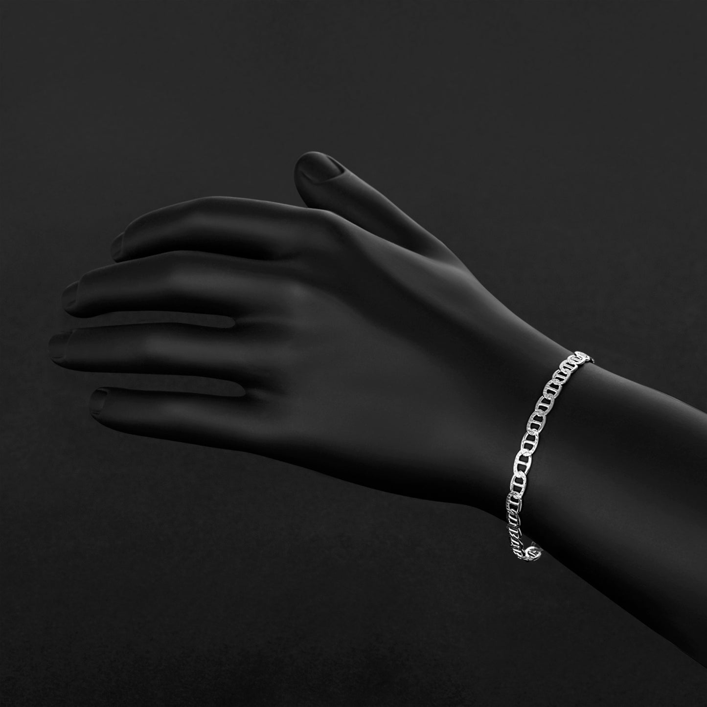 5mm-6mm Solid .925 Sterling Silver Diamond-Cut Mariner Chain Link Bracelet 7-8" Made in Italy