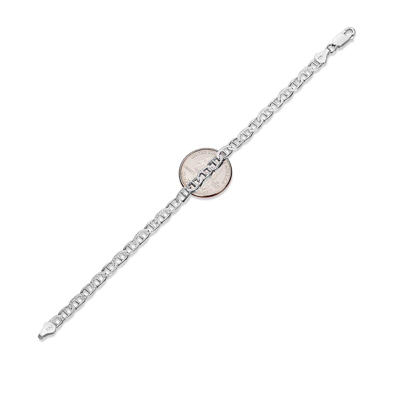 5mm-6mm .925 Sterling Silver Diamond-Cut Mariner Chain Link Bracelet 7-8" Made in Italy (SKU: MARINER-DC-BRACELETS)