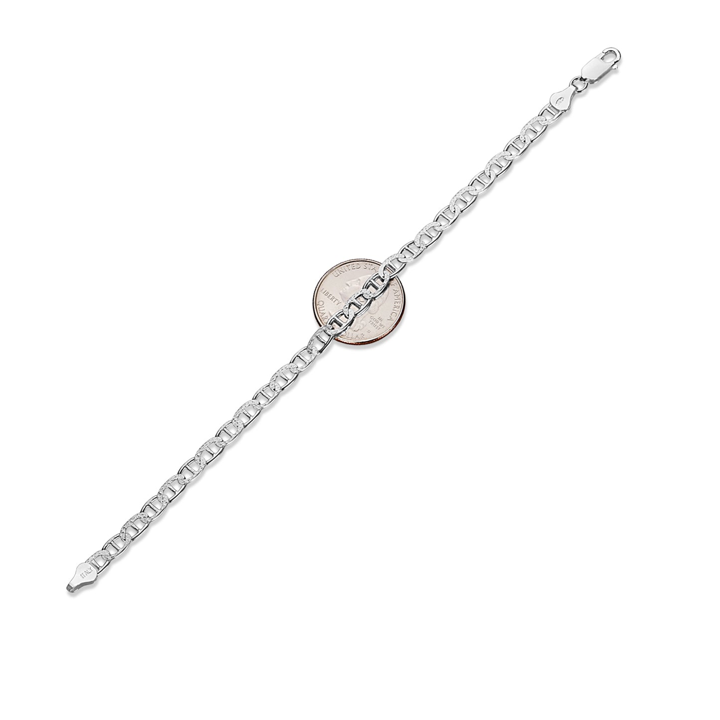 5.3mm .925 Sterling Silver Diamond-Cut Flat Mariner Chain Bracelet + Gift Box