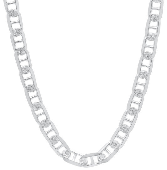 Men's 5.5mm .925 Sterling Silver Diamond-Cut Flat Mariner Chain Necklace