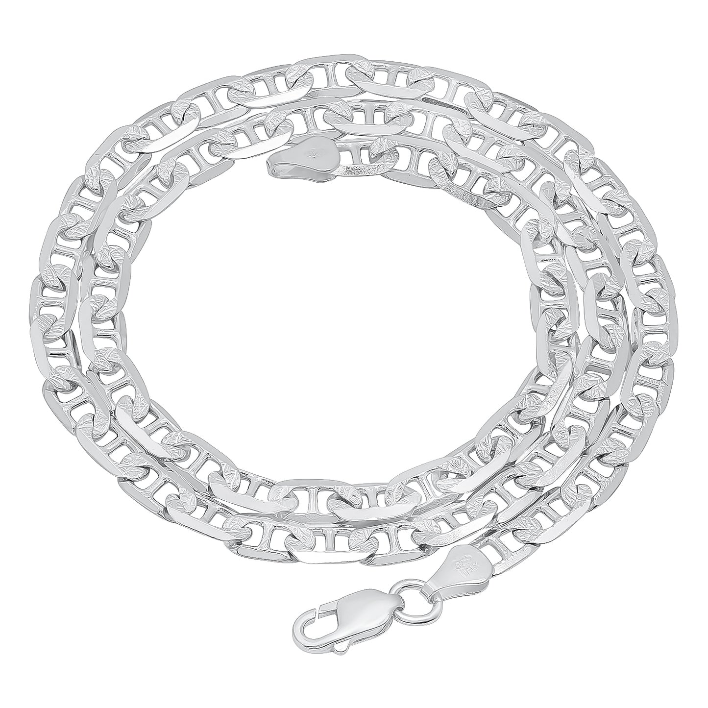 Men's 5.5mm .925 Sterling Silver Diamond-Cut Flat Mariner Chain Necklace