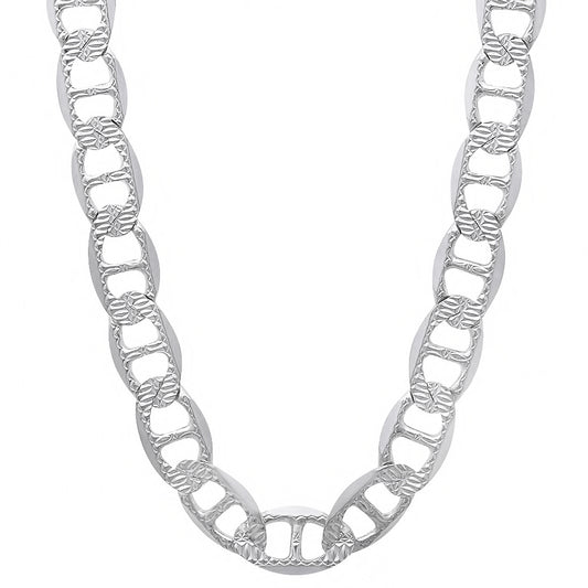 Men's 6.3mm .925 Sterling Silver Diamond-Cut Flat Mariner Chain Necklace + Gift Box (SKU: NC1011-BX)