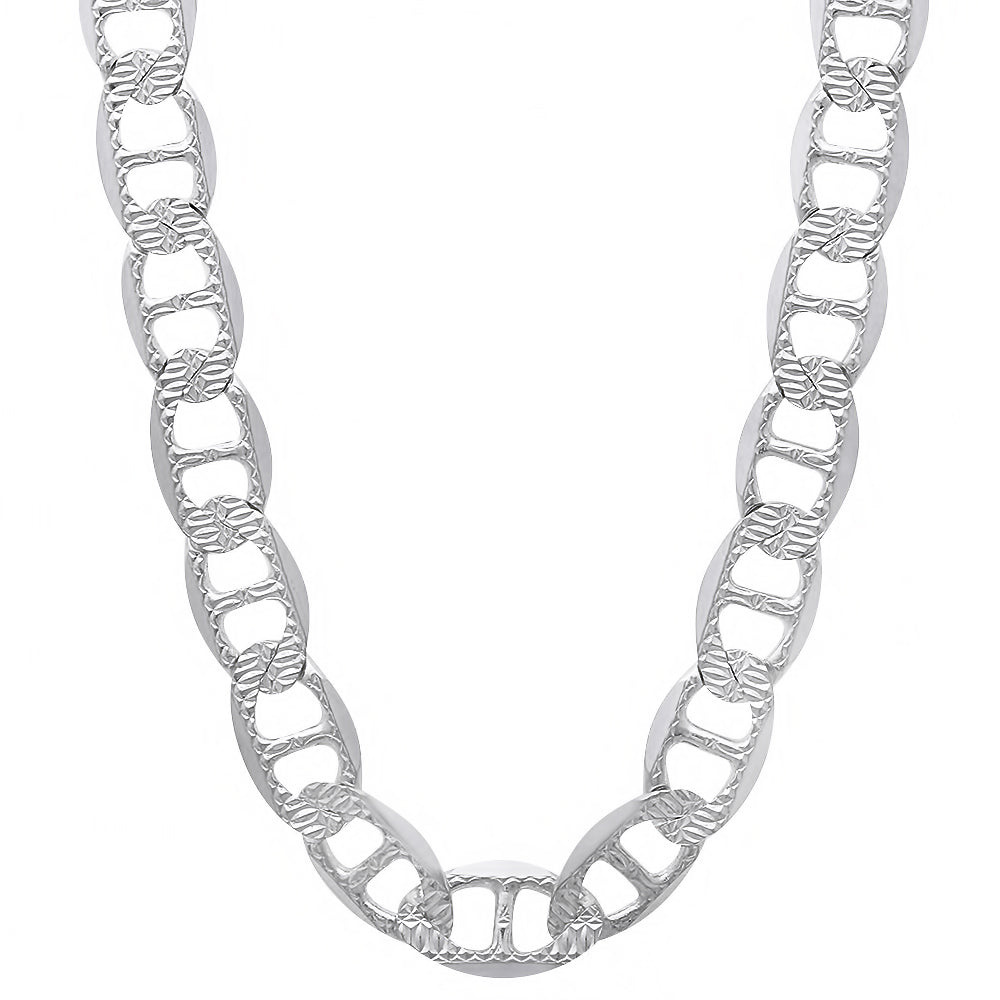 6.3mm .925 Sterling Silver Diamond-Cut Flat Mariner Chain Necklace + Bracelet Set