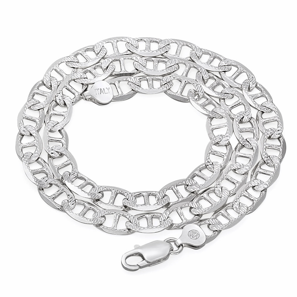 Men's 6.3mm Oxidized .925 Sterling Silver Silver Flat Mariner Chain Necklace