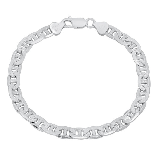 6.8mm .925 Sterling Silver Diamond-Cut Flat Mariner Chain Bracelet