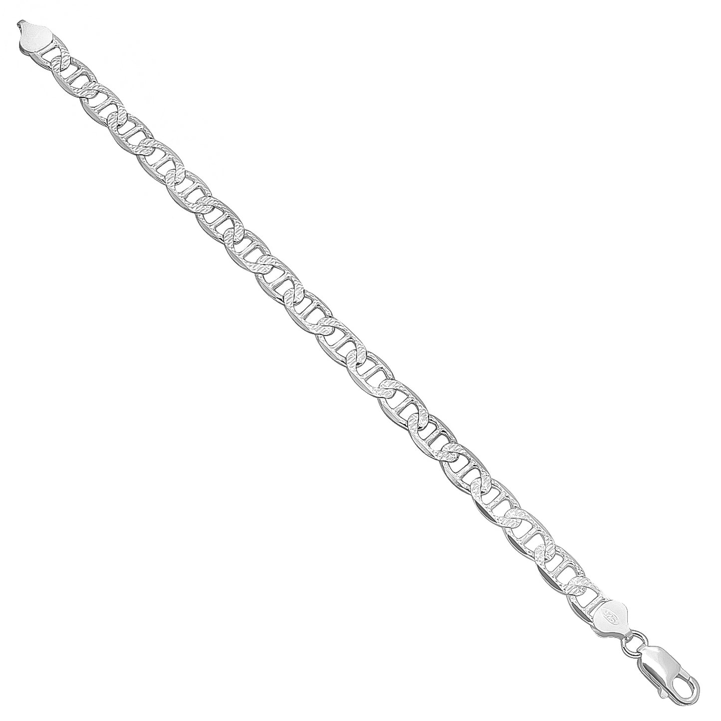 5mm-6mm Solid .925 Sterling Silver Diamond-Cut Mariner Chain Link Bracelet 7-8" Made in Italy