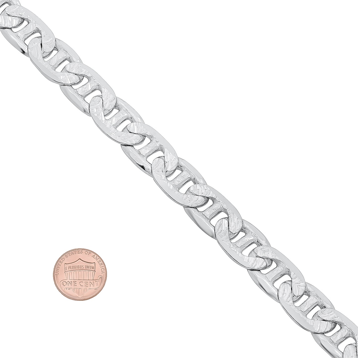 5mm-6mm Solid .925 Sterling Silver Diamond-Cut Mariner Chain Link Bracelet 7-8" Made in Italy