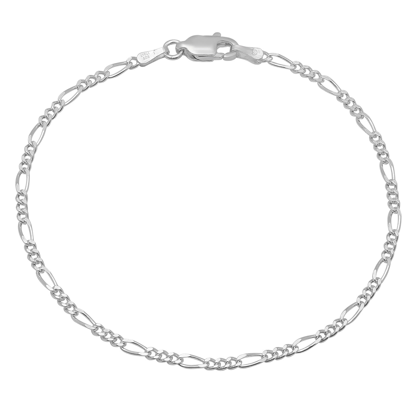 2mm-4mm Solid .925 Sterling Silver Flat Figaro Chain Anklet