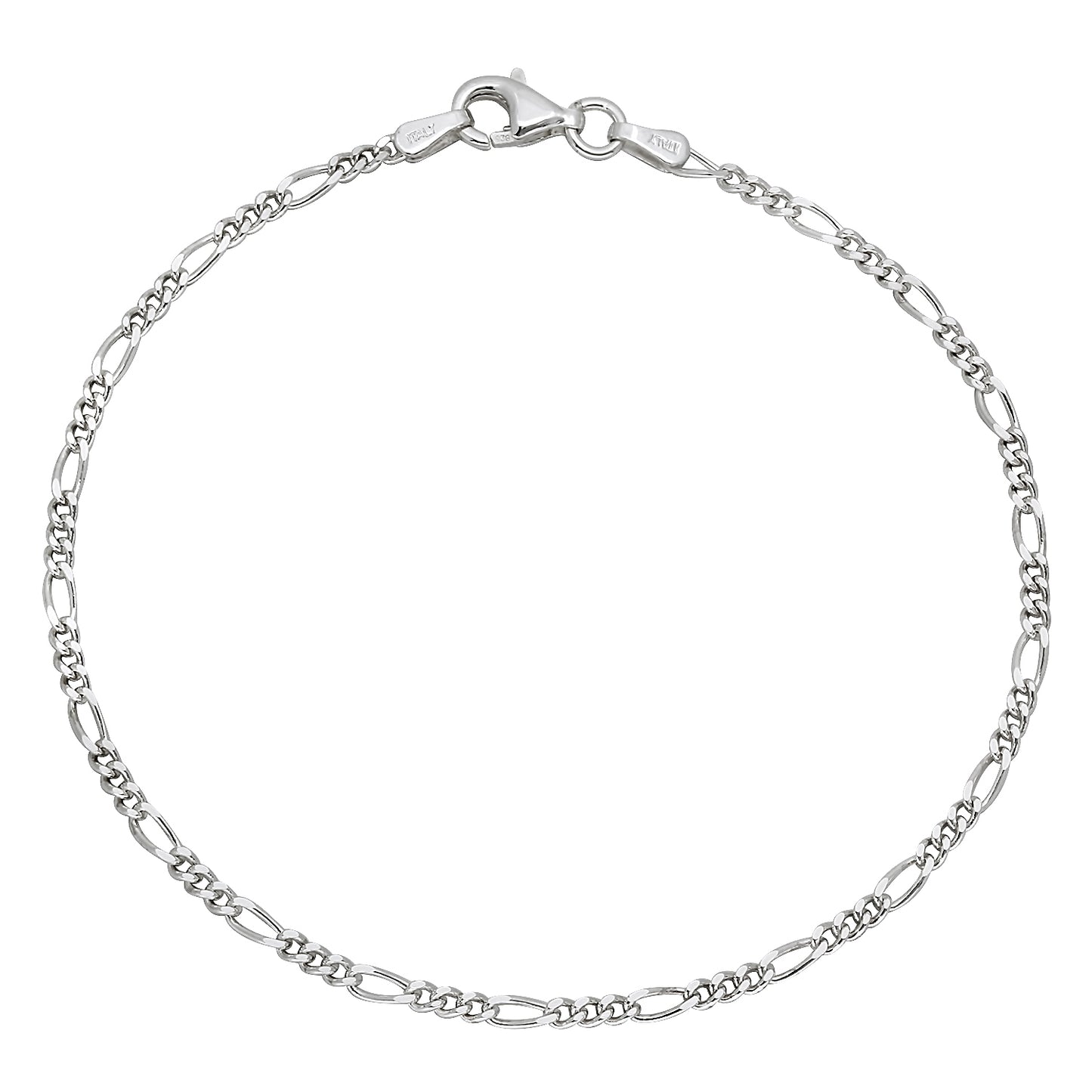 2mm-4mm Solid .925 Sterling Silver Flat Figaro Chain Anklet