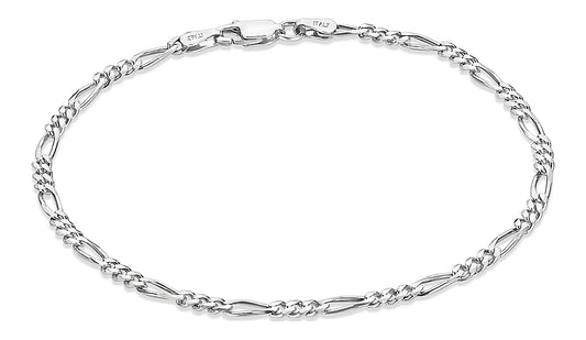 3mm Oxidized .925 Sterling Silver Silver Flat Figaro Chain Bracelet