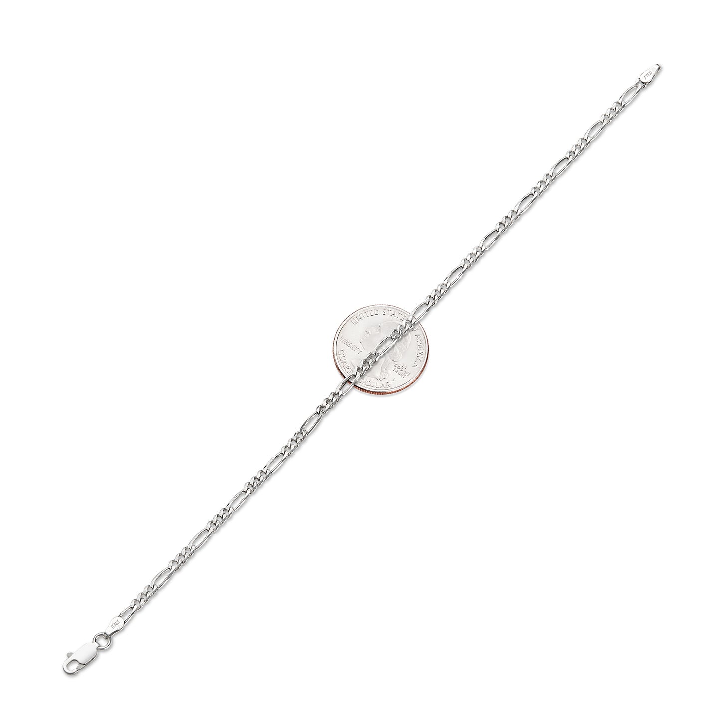 2mm-4mm Solid .925 Sterling Silver Flat Figaro Chain Anklet