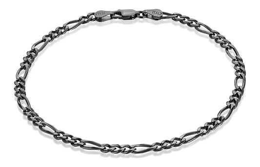 4mm Black Plated Silver Flat Figaro Chain Bracelet