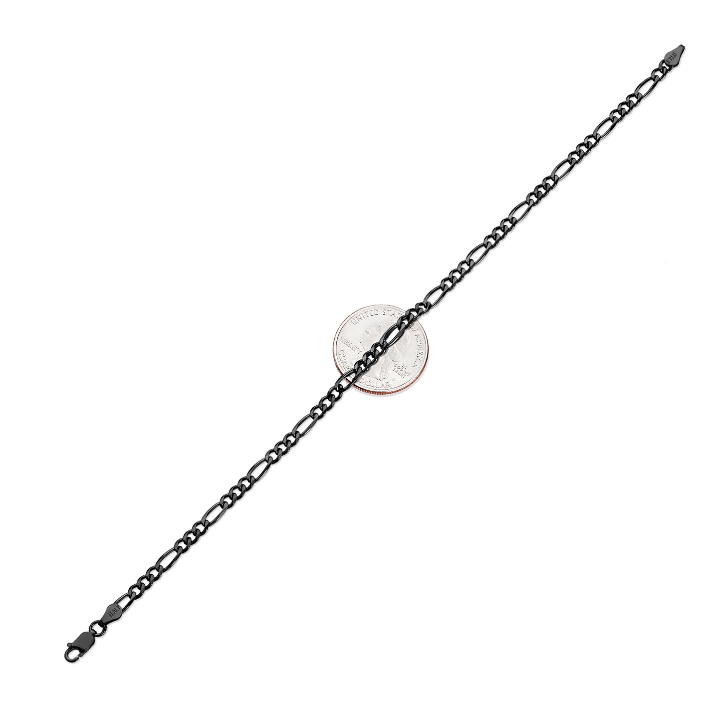 4mm Black Plated Silver Flat Figaro Chain Bracelet