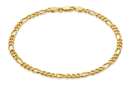 4mm Gold Plated Silver Flat Figaro Chain Bracelet