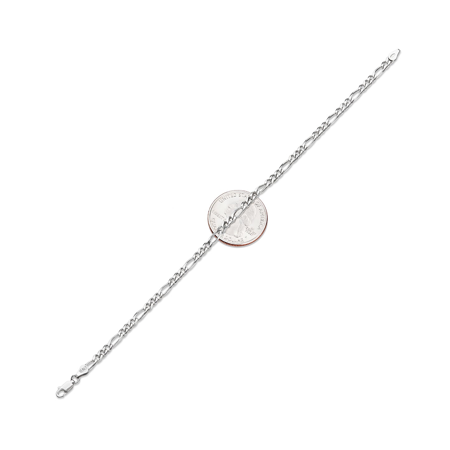 4mm Rhodium Plated Silver Flat Figaro Chain Necklace