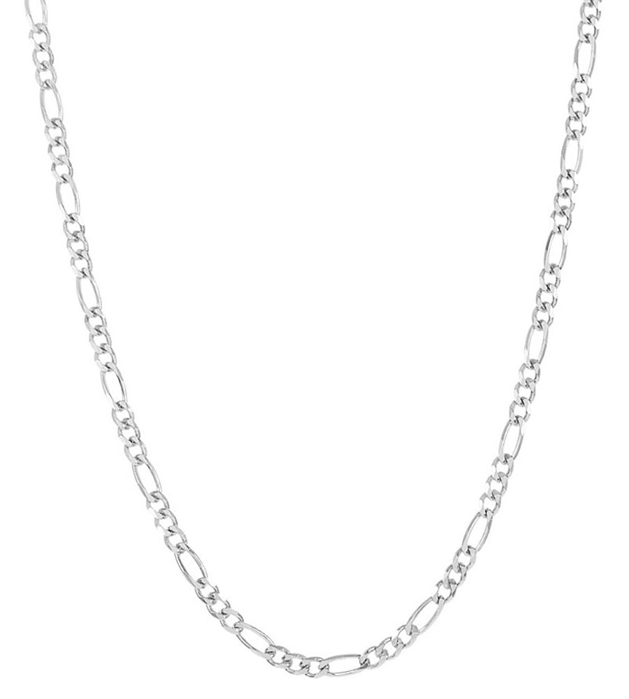 4mm Rhodium Plated Silver Rhodium Plated Silver Rhodium Plated Silver Flat Figaro Chain Necklace (SKU: NC1014-RDMN)