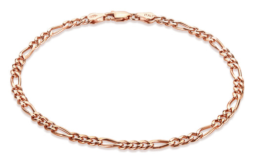 4mm Rose Gold Plated Silver Flat Figaro Chain Bracelet