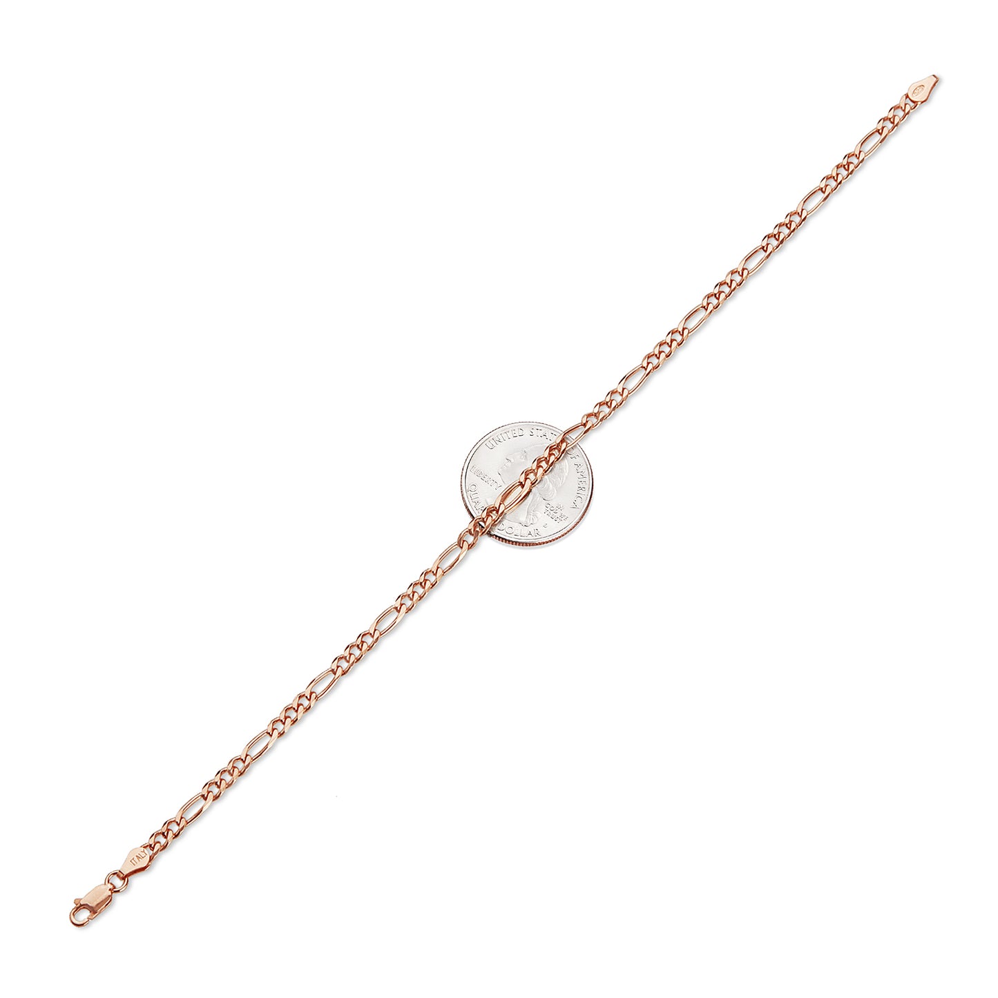 4mm Rose Gold Plated Silver Flat Figaro Chain Bracelet