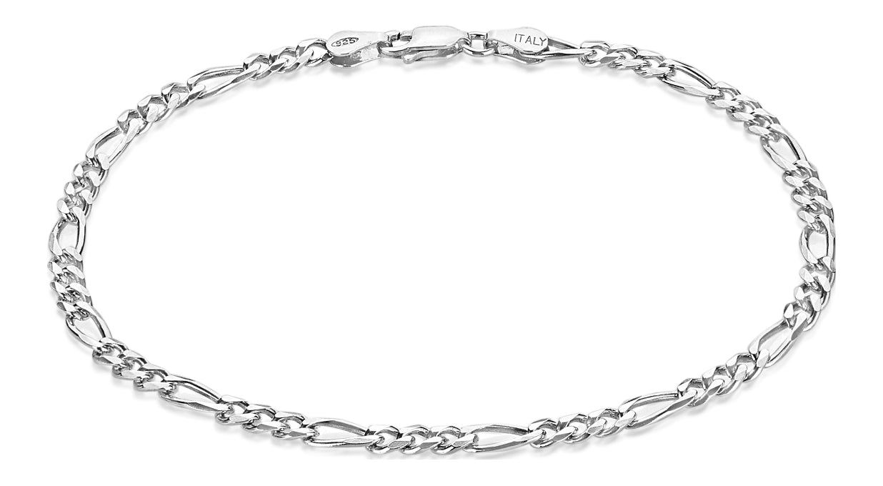 4mm Oxidized .925 Sterling Silver Silver Flat Figaro Chain Bracelet