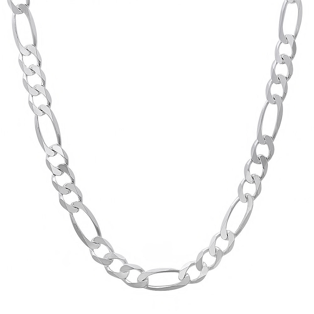 4mm Solid .925 Sterling Silver Flat Figaro Chain Necklace + Gift Box