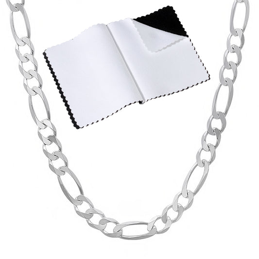 4mm Solid .925 Sterling Silver Flat Figaro Chain Necklace