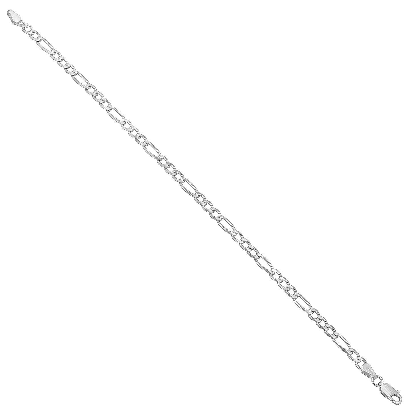 2mm-4mm Solid .925 Sterling Silver Flat Figaro Chain Anklet