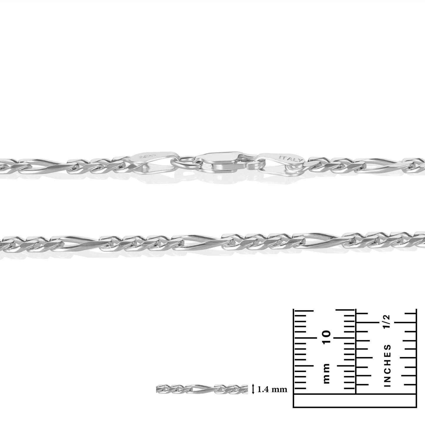 4mm Solid .925 Sterling Silver Flat Figaro Chain Necklace + Gift Box