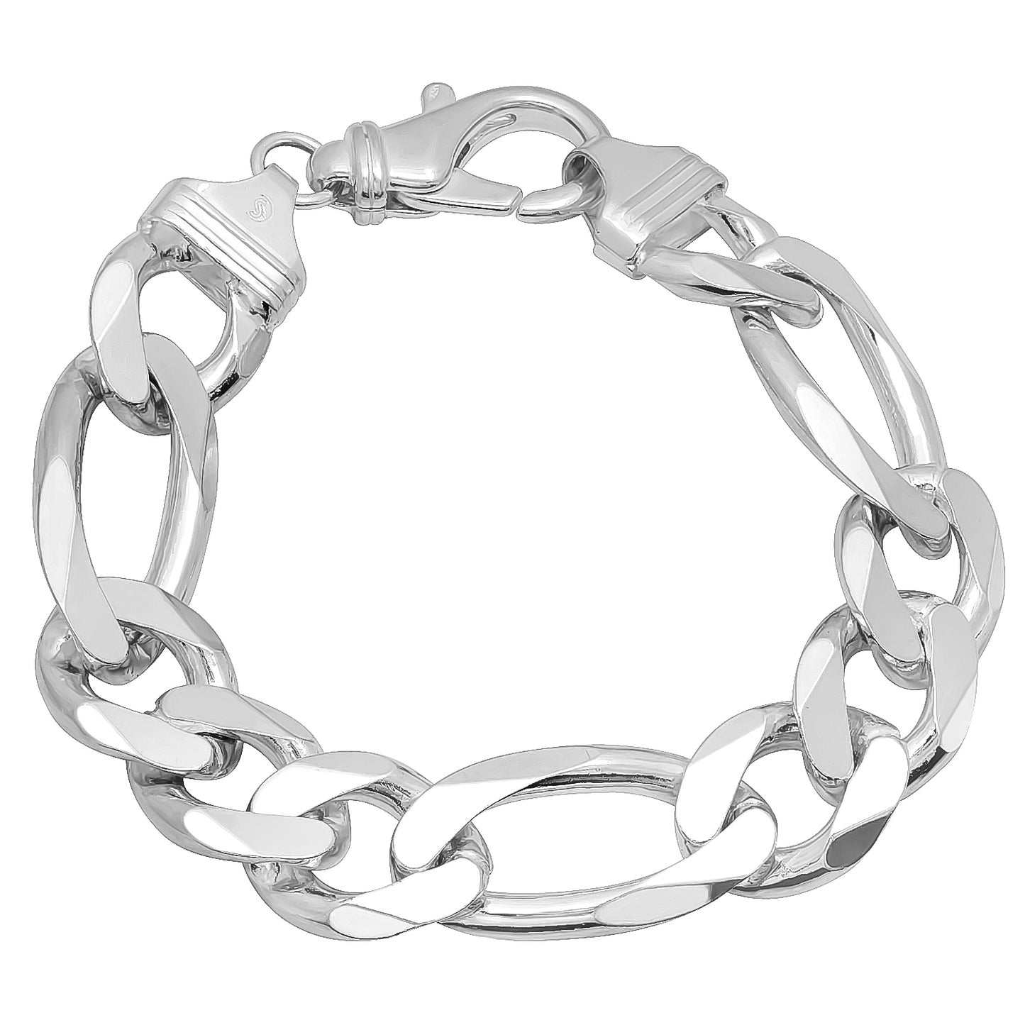 16.5mm Solid .925 Sterling Silver Flat Figaro Chain Bracelet