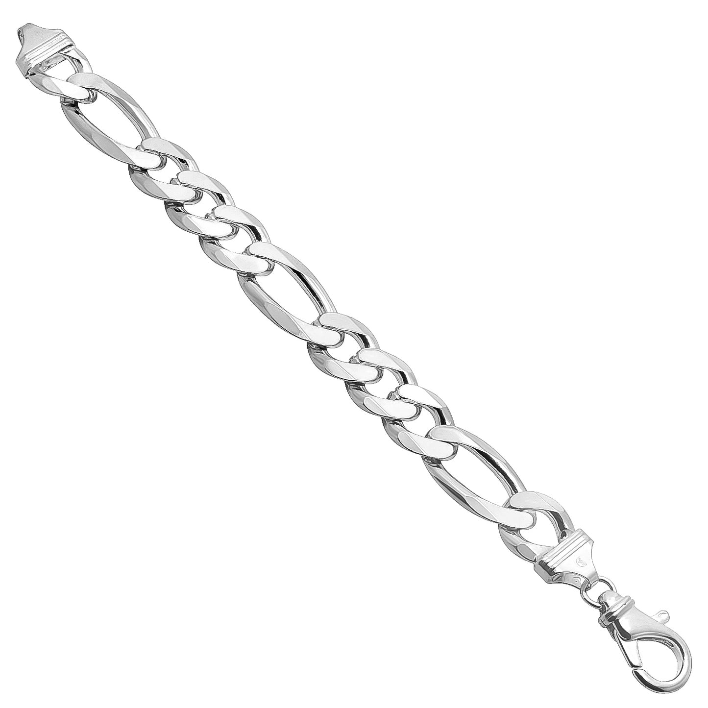 16.5mm Solid .925 Sterling Silver Flat Figaro Chain Bracelet