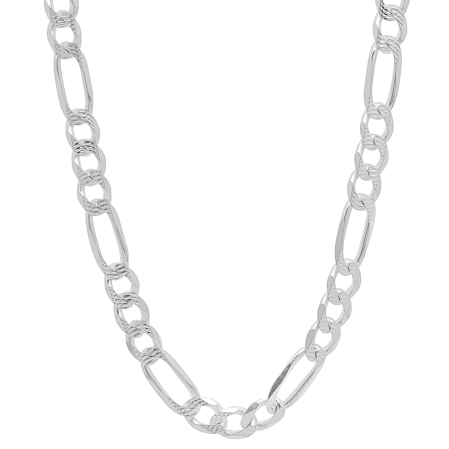 5mm-10mm .925 Sterling Silver Diamond-Cut Flat Figaro Chain Necklace or Bracelet