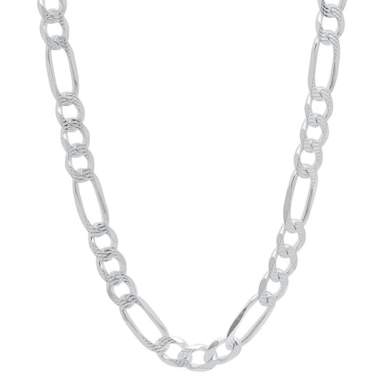 Men's 5.2mm .925 Sterling Silver Diamond-Cut Flat Figaro Chain Necklace + Gift Box