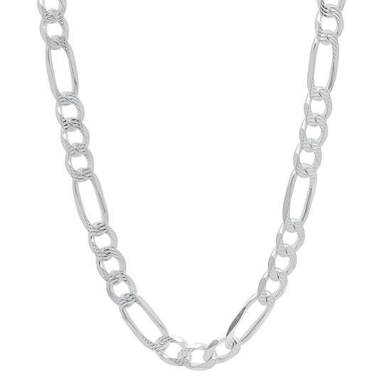 Men's 5.2mm .925 Sterling Silver Diamond-Cut Flat Figaro Chain Necklace + Gift Box (SKU: NC1018-BX)
