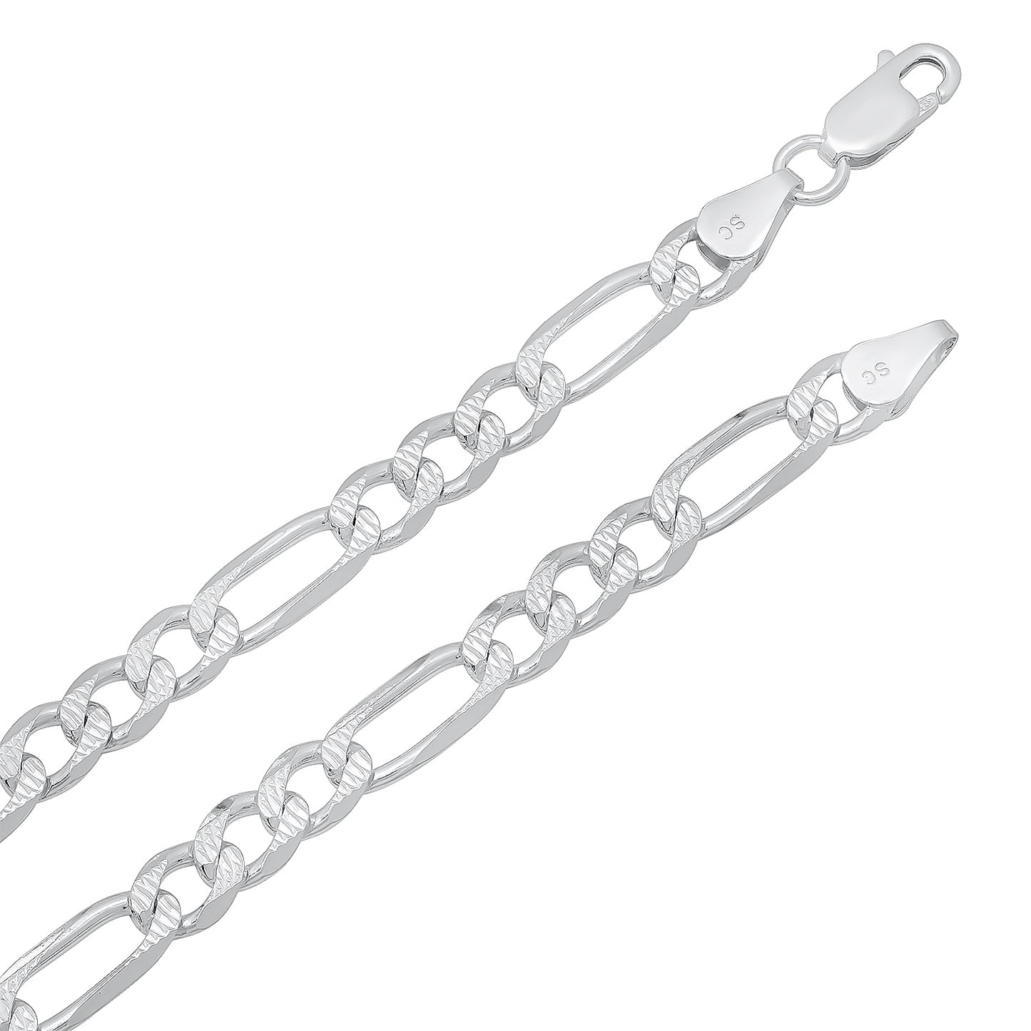 5mm-10mm .925 Sterling Silver Diamond-Cut Flat Figaro Chain Necklace or Bracelet